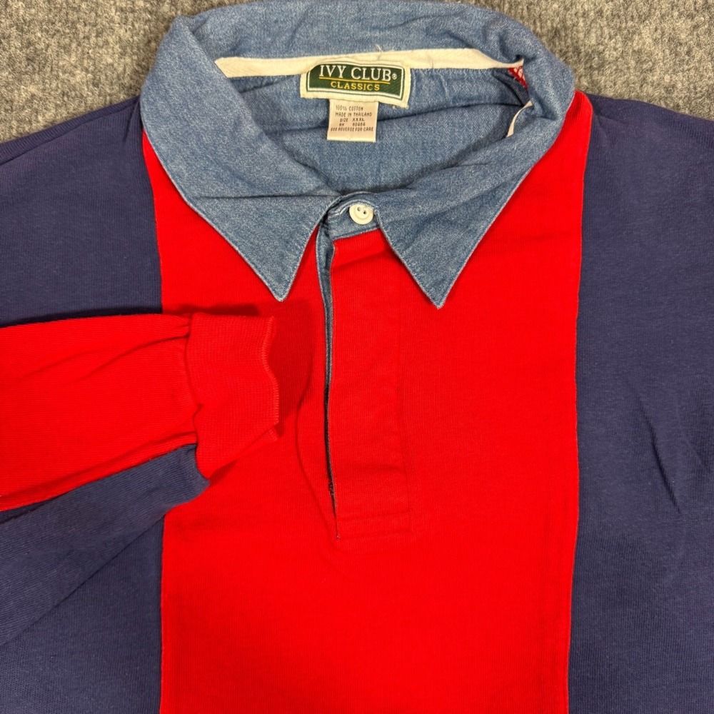 Ivy Club Classics Rugby Shirt Colorblock Mens XXXL Red Blue Cotton EUC